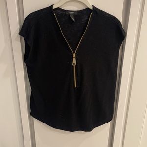 Black blouse with gold zipper